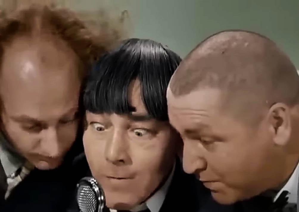 Los Tres Chiflados del principio entre ellos el tercero a la derecha Curly Howard