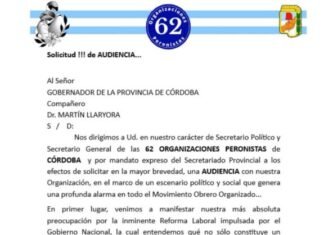 Las 62 Organizaciones piden audiencia con Llaryora