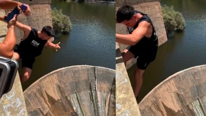Se colgó del paredón del Dique San Roque para un reto viral y desató una ola de críticas