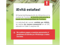 Frontera: la Municipalidad recuerda que el Carnet de Manipulación de Alimentos se tramita solo por los canales oficiales