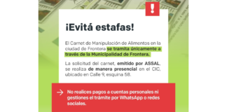 Frontera: la Municipalidad recuerda que el Carnet de Manipulación de Alimentos se tramita solo por los canales oficiales
