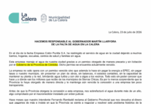 La Municipalidad de La Calera responsabilizó al gobernador Llaryora por la falta de agua en la ciudad